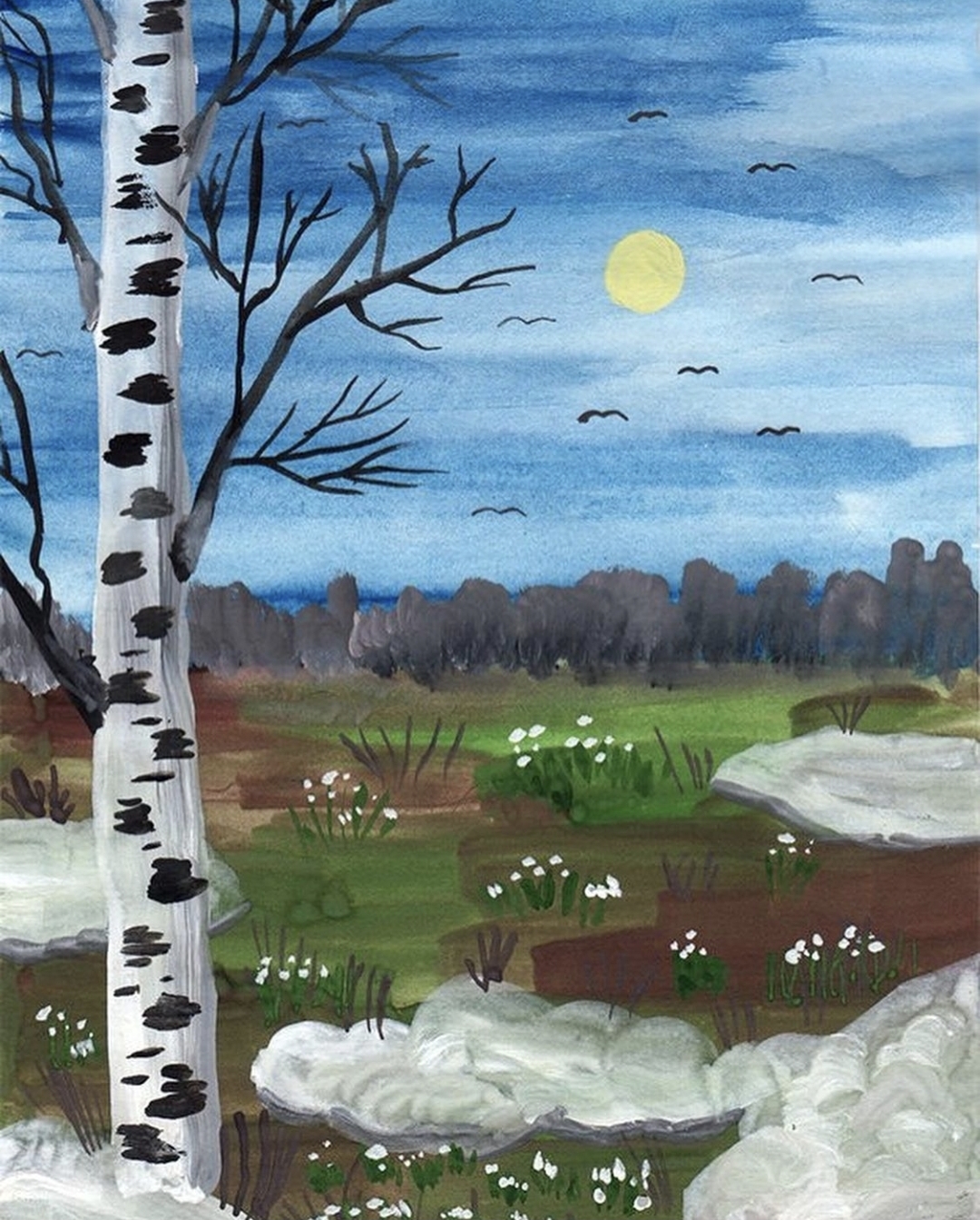 Рисунок к стихотворению на лугу. Пейзаж ранней весны для детей. Весенний пейзаж для детей.